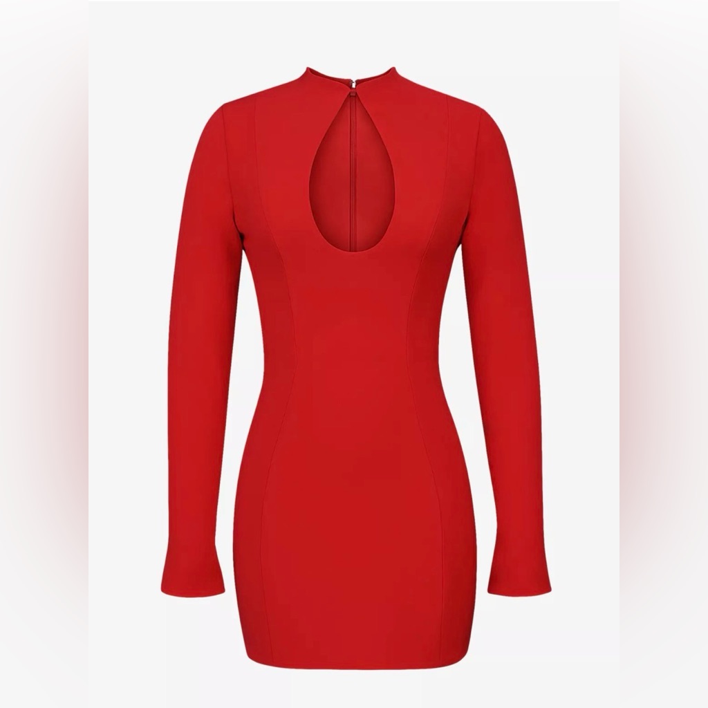 House Of Cb Red Keyhole Long-Sleeve Mini Dress
